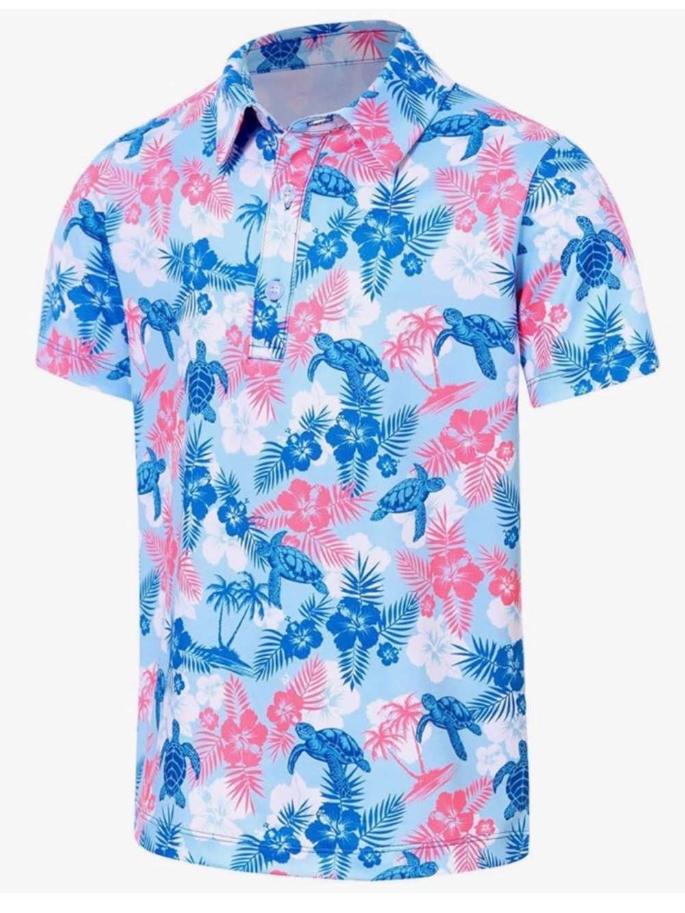 Boy’s Tropical Print Polo Shirt - Blue & Pink
